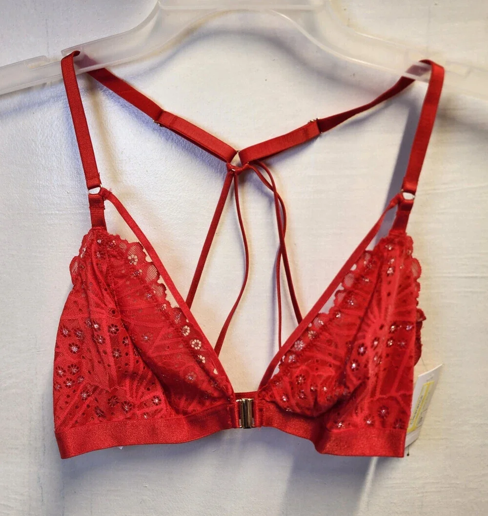 New Auden Women's Red Wireless Sheer Bralette Adjustable Straps Size S